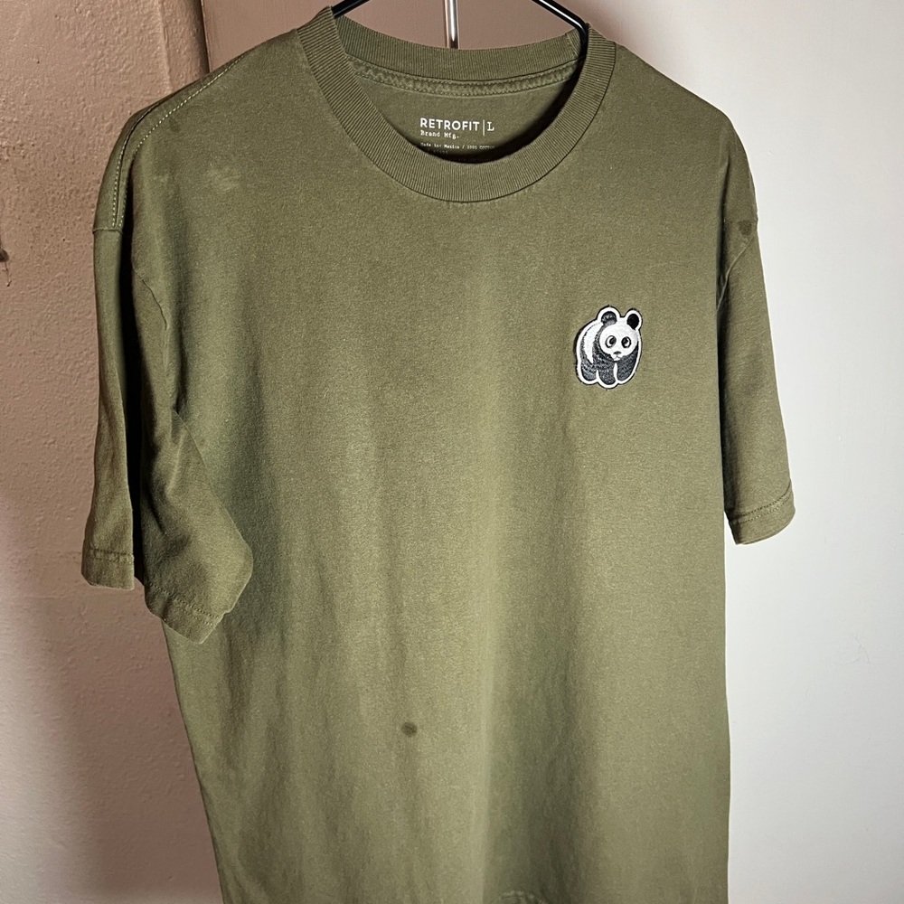 Retrofit Olive Green Short-Sleeve Tee with Panda Patch